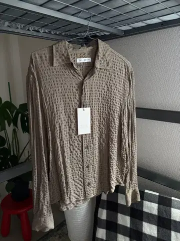 ZARA 남성용 긴팔 셔츠 텍스처 가공 베이지