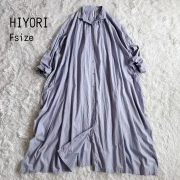HIYORI 셔츠 원피스 맥시 길이 오버 사이즈 개더 볼륨 소매