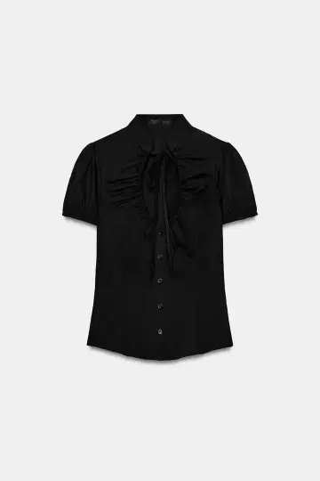 ZARA 타이 디테일 프린트 탑 블랙 XS