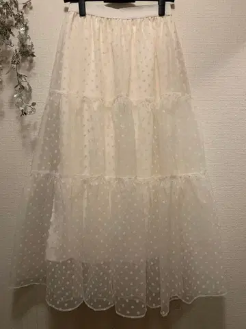 러 부티크 봉봉 오간자 도트 무늬 롱 스커트