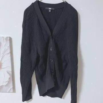 유니클로 리브 버튼 가디건 캐시미어 혼방 캐주얼 블랙 S