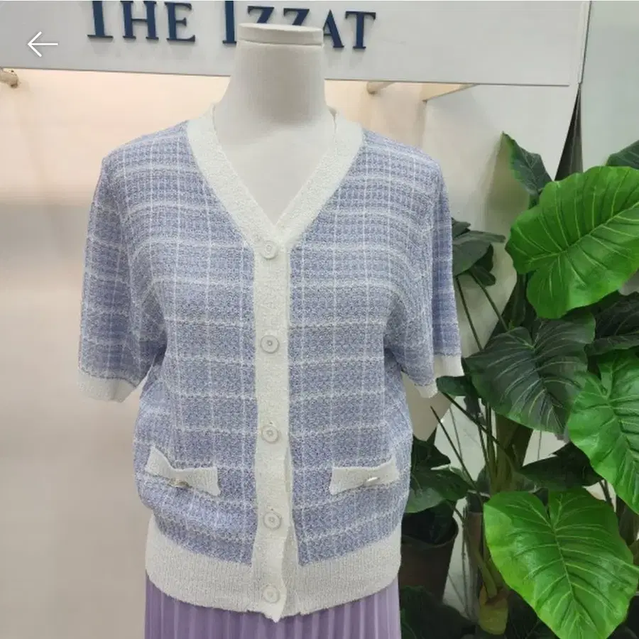 더아이잗 여성 체크 반팔 가디건