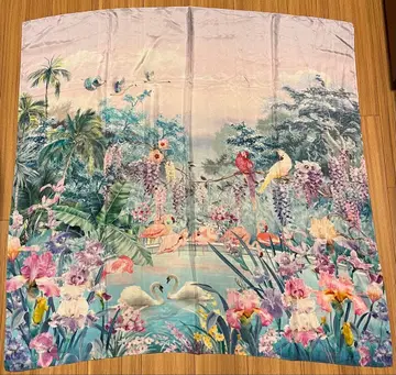 스카프 100cm x 100cm 대형 앵무새 낙원 인도 에스닉 보자기