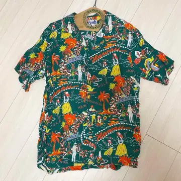 SUN SURF x BEAMS 별주 아로하 셔츠 뇌문 레이온 그린