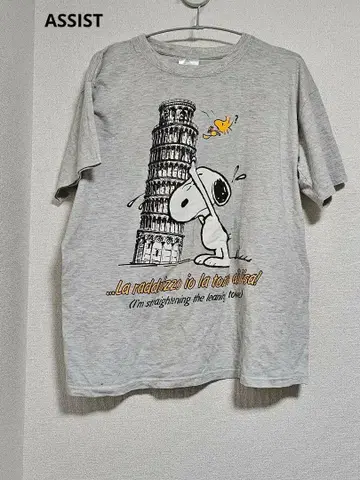 Snoopy 스누피 ASSIST 피사의 사탑 프린트T셔츠 그레이
