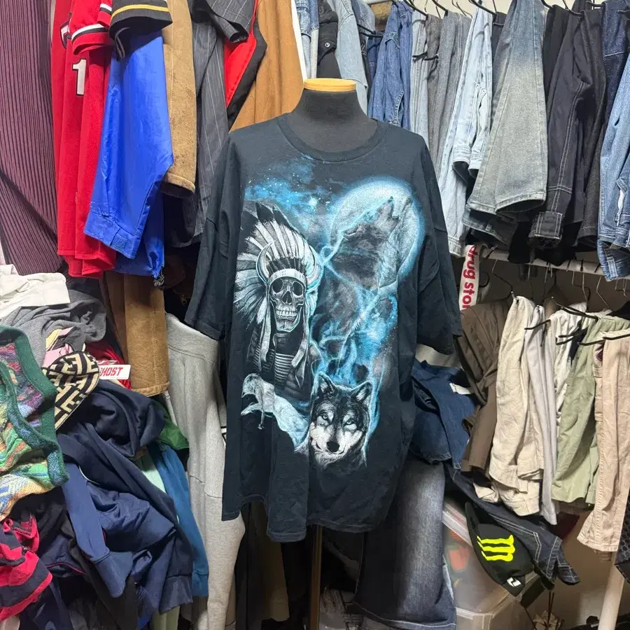 [3XL] 울프&스컬 락펑크 풀프린팅 반팔 티셔츠