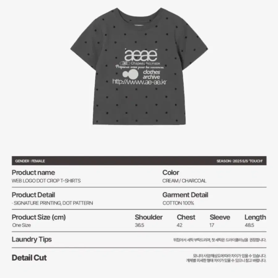 Aeae web logo 웹 로고 도트 반팔 크롭 차콜