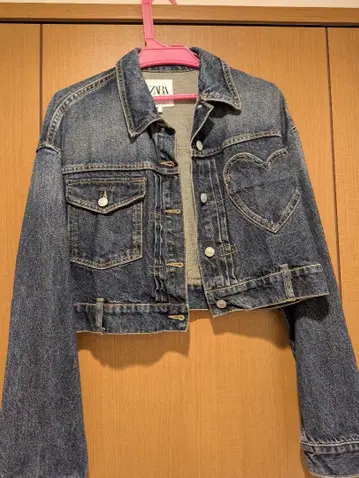 ZARA 데님 자켓 하트 모티브 크롭 기장