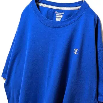 챔피온 Champion 로고 자수 플레인 T셔츠 XL 블루 파랑 구제 의류