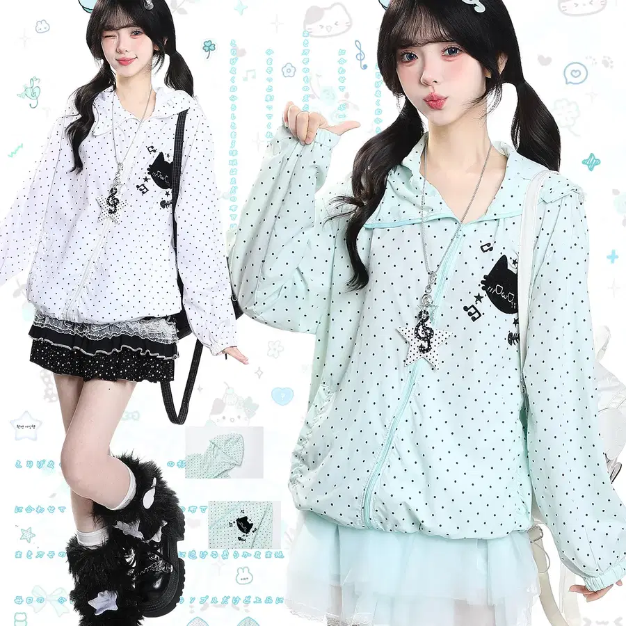 MJMT 서브컬쳐 도트 패턴 썸머 바람막이 후드집업