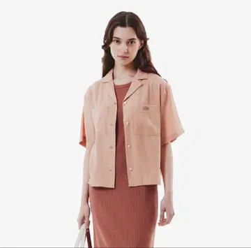 LACOSTE 반팔 오픈 카라 셔츠 오렌지