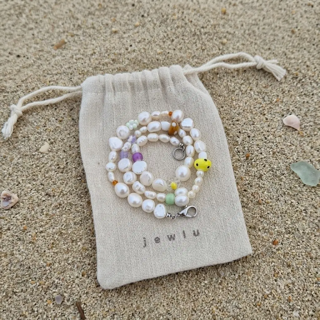 핸드메이드 키치 담수진주 비즈 목걸이 (착용샷o)