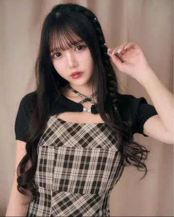 미셸 마카롱 앙상블 체크 원피스 브라운 x 베이지