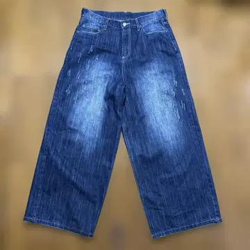 BELVET Slub Distressed Baggy Denim 와이드 데님