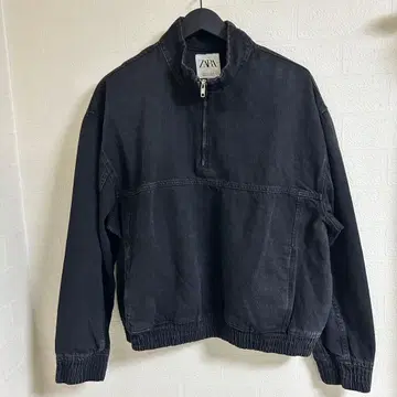택 포함 새상품 ZARA 하프 지퍼 데님 자켓 블랙 크롭 기장