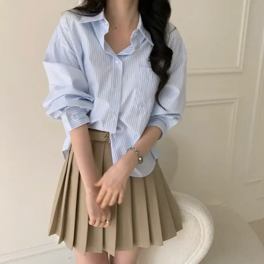 스트라이프 크롭 셔츠 블라우스 미엘 프영띵 피터앤웬디