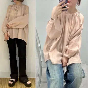미스틱 오픈 숄더 블라우스 베이지
