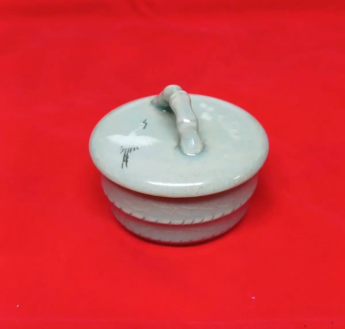 *혁산 방철주 도자기 청자 상감 운학문 합/보석함/찻통 (H:5.3cm)
