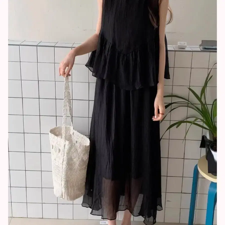 [새상품] 블랙 고급 쉬폰 원피스 세트, 스판짱, 임산부,임부복,데일리룩,바캉스룩,휴양지룩 (프리사이즈 ~77반)