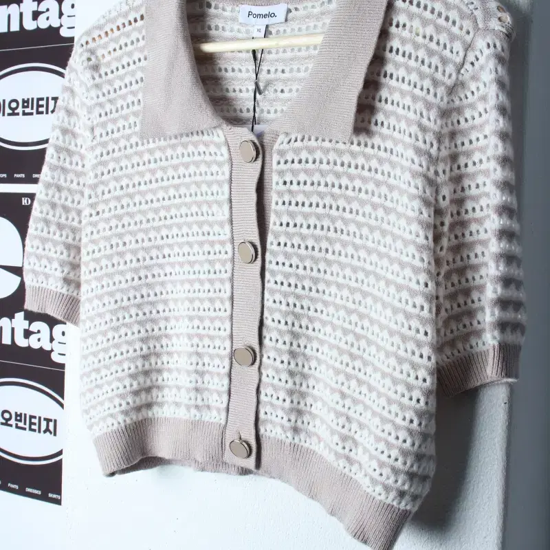 W(XL) 브랜드빈티지 반팔 카라 티셔츠 새상품 니트가디건-H35359