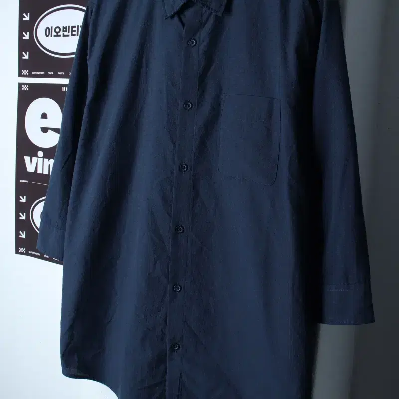 (2XL) 탑텐 셔츠 남방 빅사이즈 7부 네이비 무지 아메카지-H35364