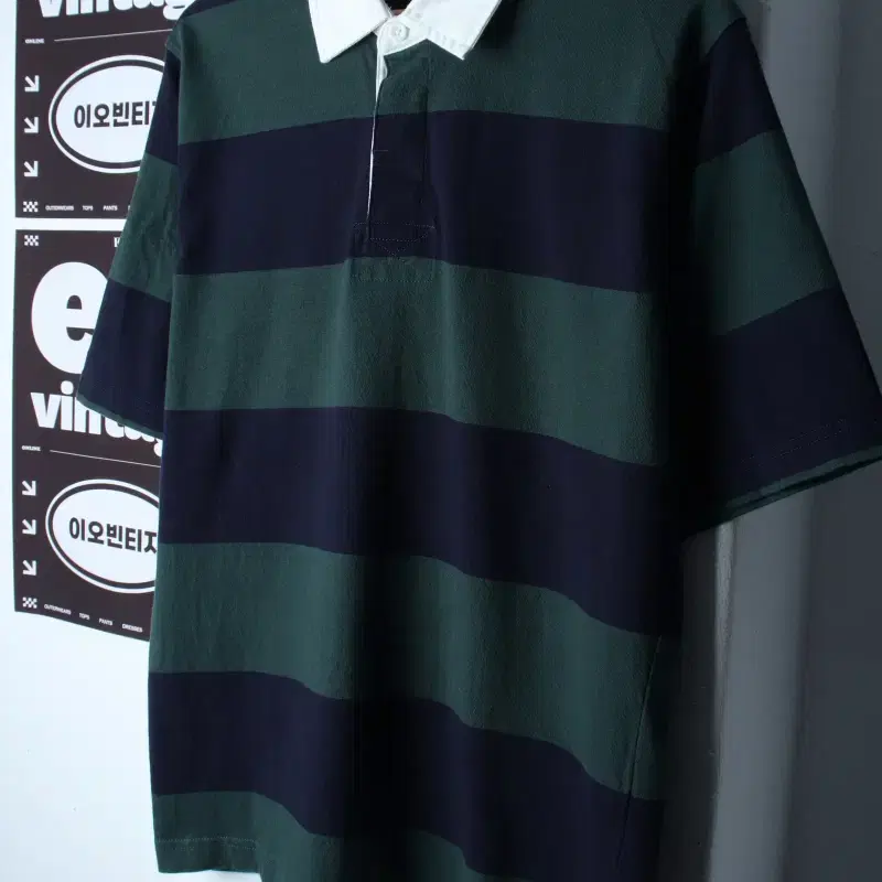 (XL-2XL) 탑텐 반팔 카라 티셔츠 럭비 스트라이프-H35379