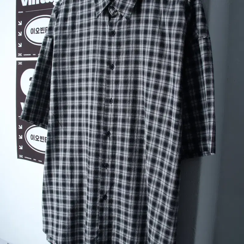 (XL-2XL) 르아르 반팔 카라 티셔츠 셔츠 남방 체크-H35227