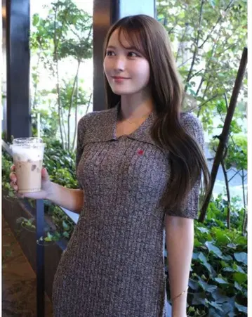 LAGUNAMOON POLO 칼라 넥 멜란지 케이블 니트 원피스