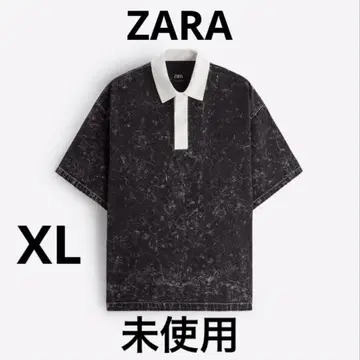 미사용 ZARA 애시드 데님 피케 셔츠 블랙 XL 반팔