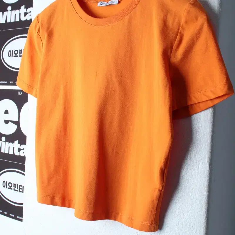 W(L-XL) 자라 반팔 티셔츠 오렌지 무지 크롭-H35255
