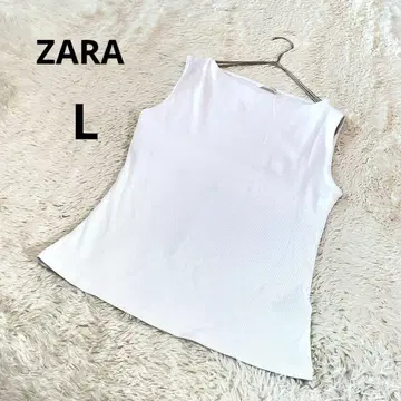 ZARA 자라 슬리브리스 티셔츠 화이트 무지 면 상의 캐주얼/L