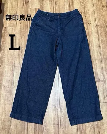 무인양품 L 여성용 와이드 데님 팬츠 인디고 블루