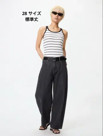 UNIQLO 배기 배럴 레그 진 28 다크 그레이 표준 길이