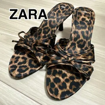 ZARA 자라 새틴 레오파드 무늬 뮬 샌들 37 레오파드 무늬 리본
