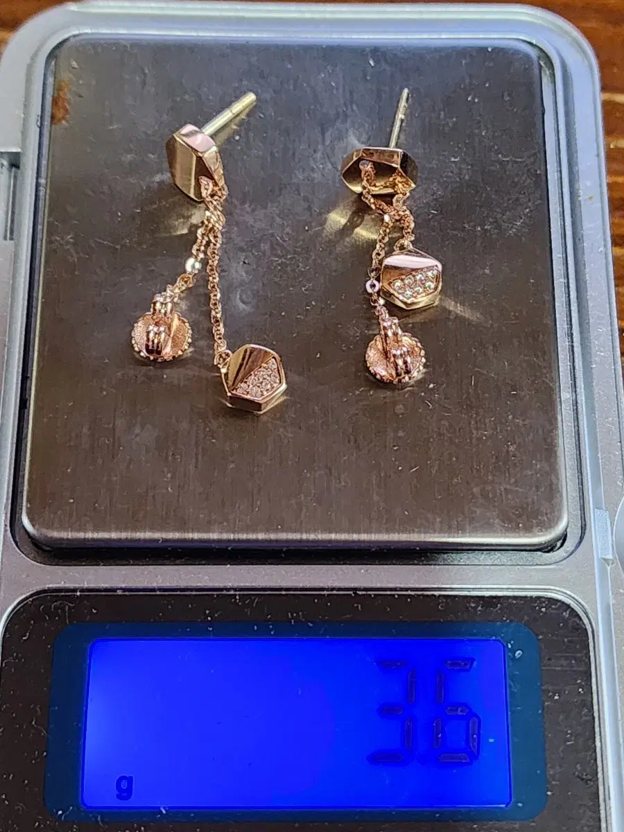18K 로즈골드 헥사곤 큐빅 드롭 귀걸이(3.6g)