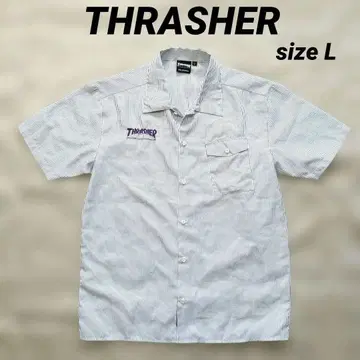 새상품 THRASHER 반팔 워크 셔츠 스트라이프 자수 로고 L 사이즈