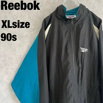 90s 리복 XL 나일론 자켓 블랙 그린 화이트 벡터 원포인트 자수