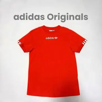 adidas Originals 모크넥 여성용 반팔 티셔츠 빨간색 M
