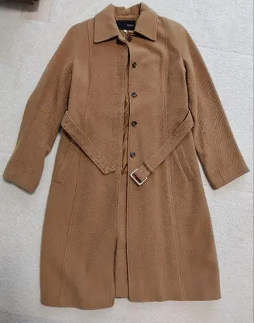 OZOC 울 코트 카멜 허리 벨트 포함