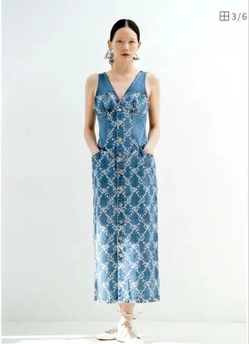 데님 자수 민소매 드레스