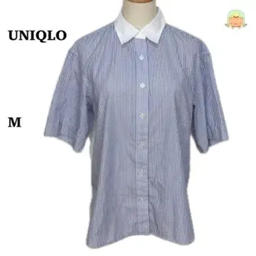 UNIQLO JW ANDERSON 반팔 스트라이프 셔츠 M 화이트 카라 블루