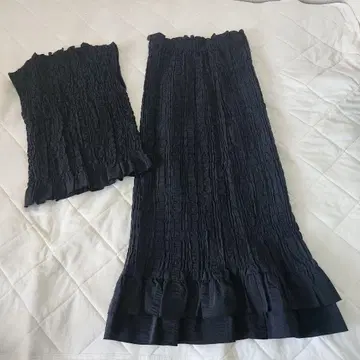 마우지 셋업 셔링 개더 블랙 파티 허리밴딩