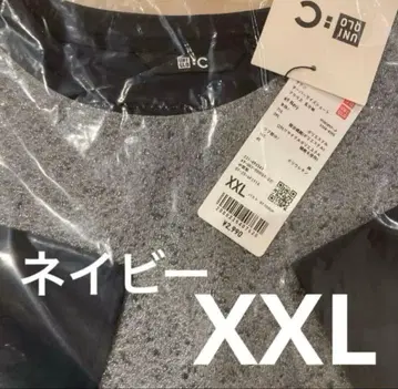 유니클로 새틴 오버 사이즈 숏 블라우스/5부 소매 네이비 XXL