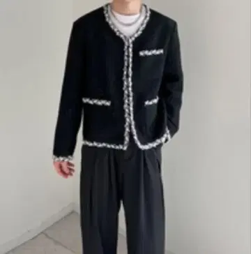 Otte 노카라 모드 트위드 자켓