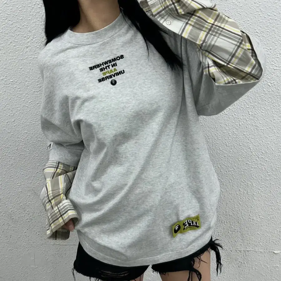 베이프 셔츠 레이어드 그레이 맨투맨 L