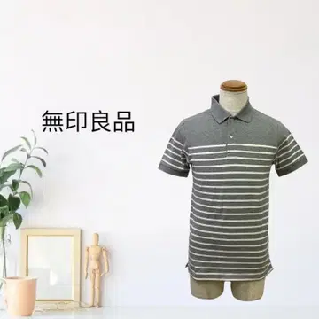 zk424 [ S ] 무인양품 피케 셔츠 보더 무늬 반팔 화이트 캐주얼