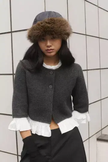ZARA 포플린 콤비 니트 자켓 S