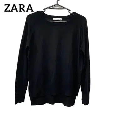 ZARA 자라 니트 스웨터 블랙 라운드넥 무지 사이드 슬릿