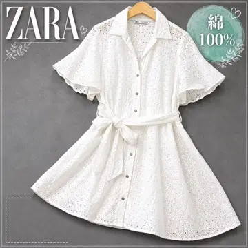 ZARA 컷워크 레이스 튜닉 M 면 100% 화이트 리본