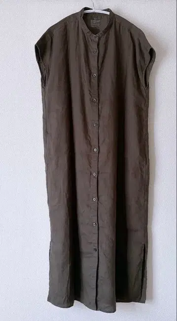 무인양품 린넨 셔츠 원피스 반팔 브라운 M-L